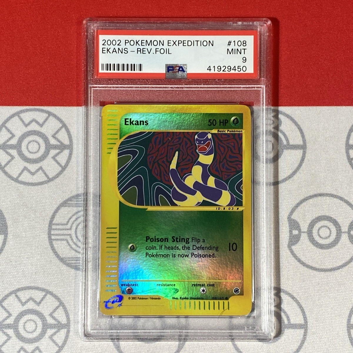 PSA 9 Ekans 108/165 Reverse Holo 2002 Pokemon Expedition 41929450