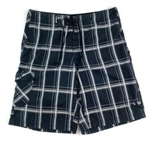 Hurley Mens Swim Trunks Board Shorts Black Plaid Beach Drawstring Pocket 32