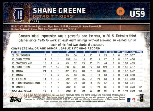 2015 Topps Update Chrome #US9 Shane Greene Speckle Refractor - Picture 2 of 2