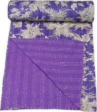 Indian Handmade Cotton Kantha Quilt Hand Block Print King Size Bedspread Blanket