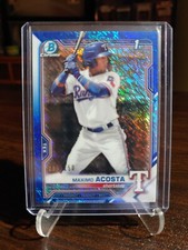 2021 Bowman Chrome Blue Shimmer Bcp-7 MAXIMO ACOSTA RC /150 Texas Rangers