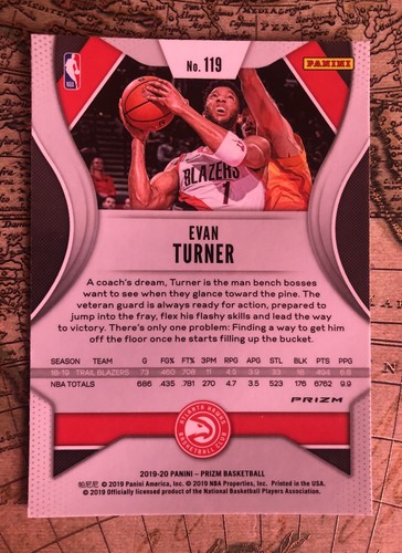 2019-20 Prizm Basketball Red White Blue Evan Turner CD# 119 - Picture 2 of 2