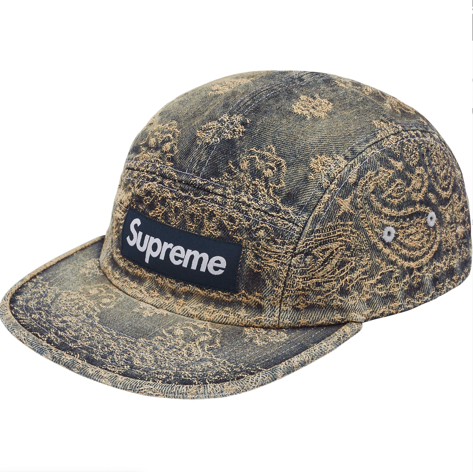 Casquette de camp bandana en denim jacquard suprême   bleu indigo sale   NEUVE