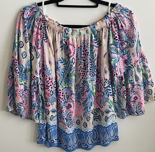 Lilly Pulitzer Nevie Top Off Shoulder Macadamia Haute Cature Women's Small NEW