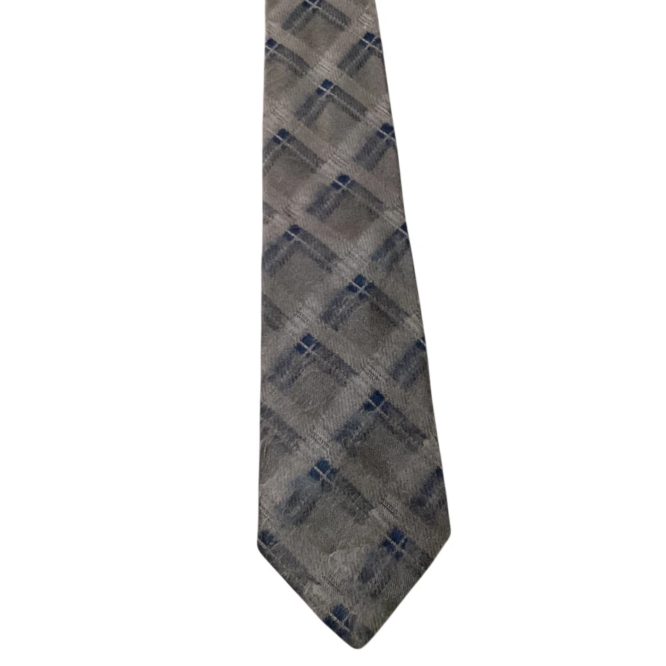 Corbata ALTEA MILANO Para Hombre 100% Seda TEXTURIZADA Diseñador ITALIA CUADROS Gris/Azul Usada en Excelente Condición Foto 2 de 3