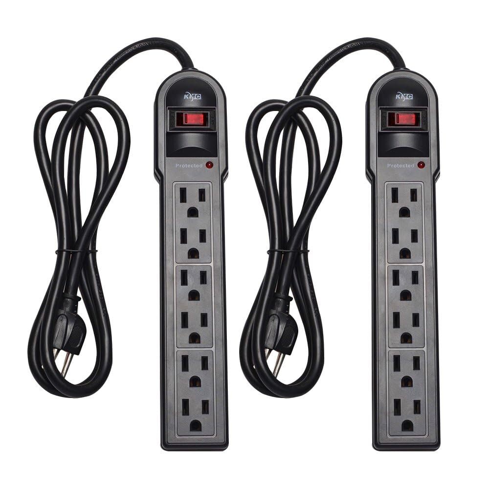 6-Outlet Surge Protector Power Strip 2-Pack, 900 Joules, 4-Foot Extension Cor...