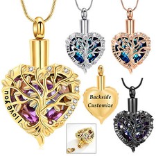 Tree of Life Crystal Heart Urn Pendant Cremation Jewelry for Ashes Necklace Gift