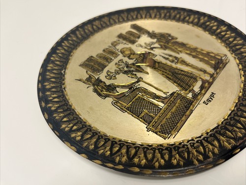 Beautiful Egyptian Brass Plate Wall Decor Etched 6.25” - Picture 3 of 7
