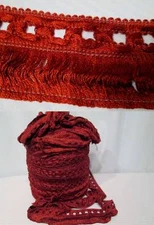 Vintage 50s 60s GIMP Fabric Trim Upholstery Curtains Red Burgundy Looped 5 YD 3"