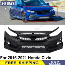 Type R Style Front Bumper Cover Kit For 2016-2020 2021 Honda Civic Sedan Coupe
