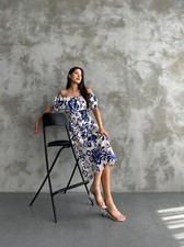 Embroidered Gipel Blue Linen Dress