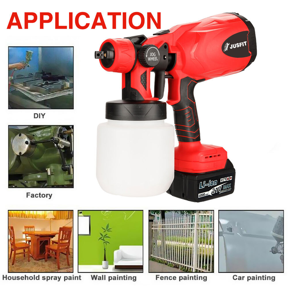 JUSFIT Cordless Paint Sprayer Fence Wall Electric Airless HVLP Garden
