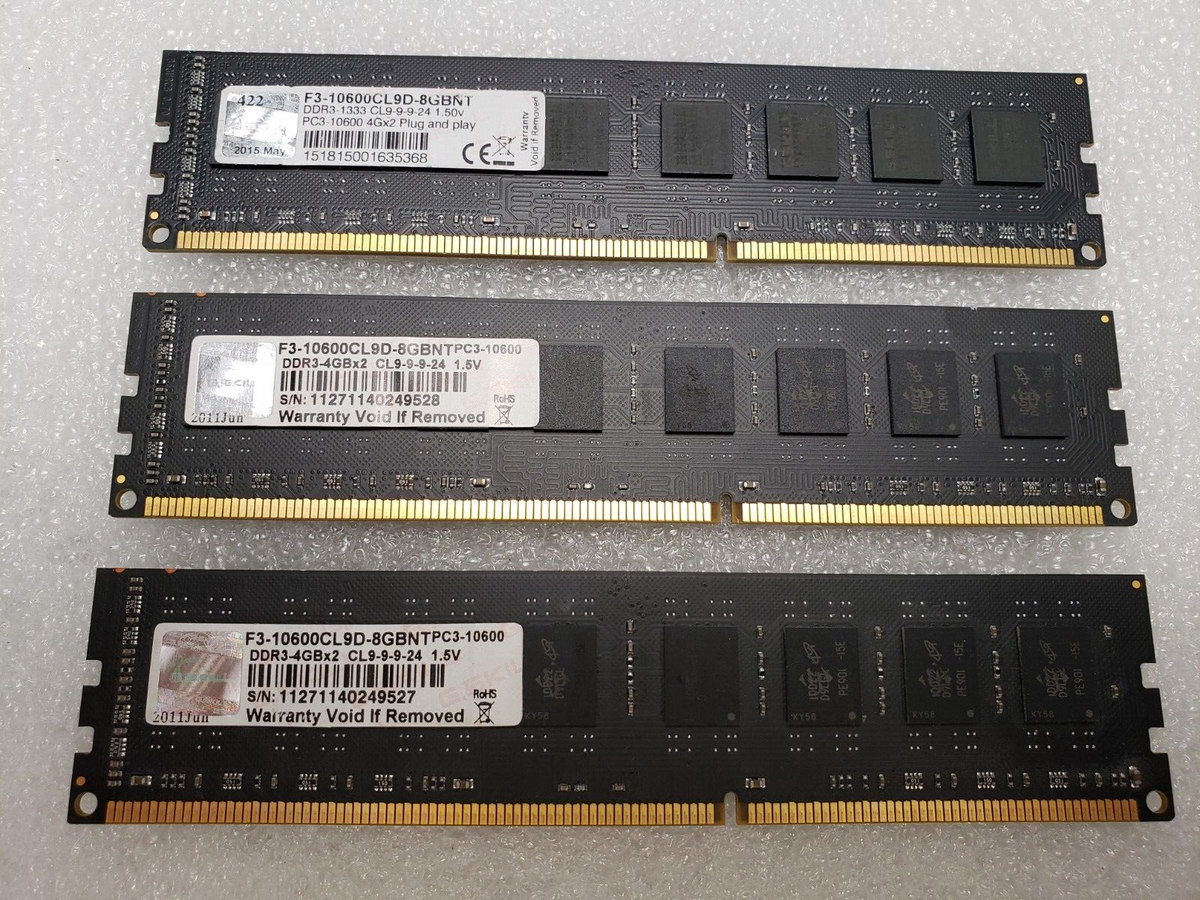 Lot of RAM UDIMM 4GB DDR3 1333MHz PC3-10600U CL9  F3-10600CL9D-8GBNT