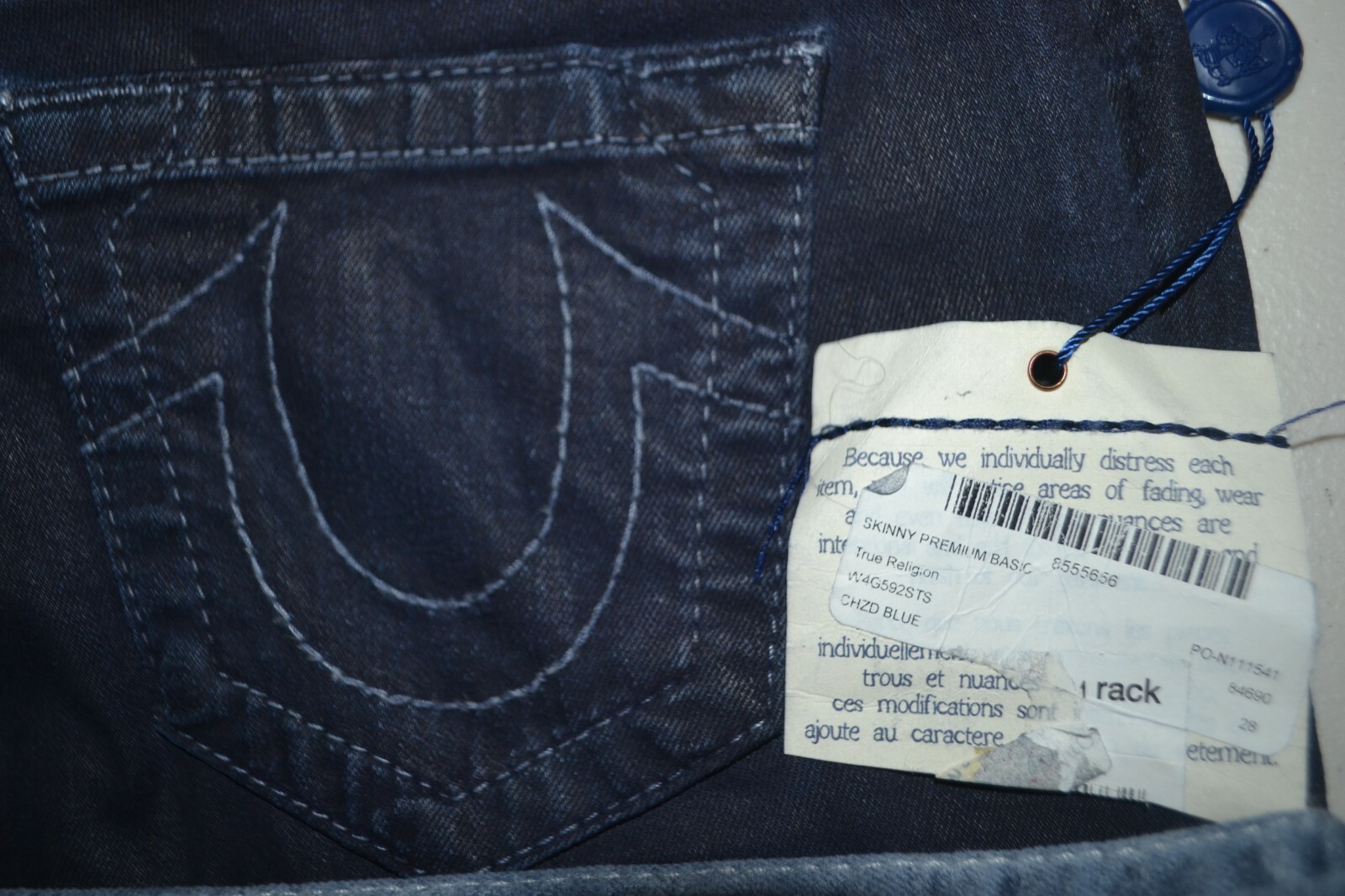NWT True Religion Women's Skinny No Pocket Flap Dark Blue Denim Jeans Sz 28x32 thumbnail 2