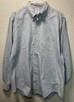 Brooks Brothers Shirt Mens Large Gray Regent Fit Cotton Casual Button Up #27