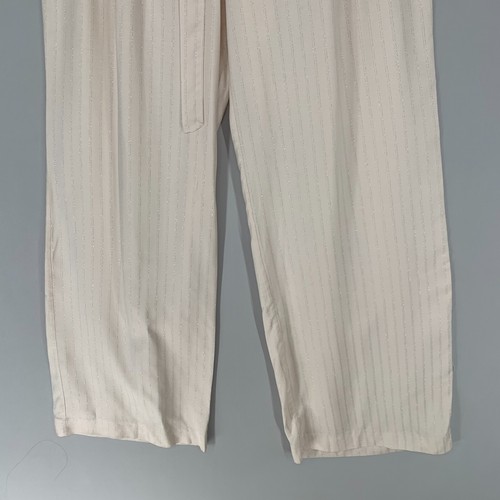 Rami Brook Women Natasha Pant 4 Cream Lurex Belted Wide Leg High Waist NEW - Picture 3 of 12