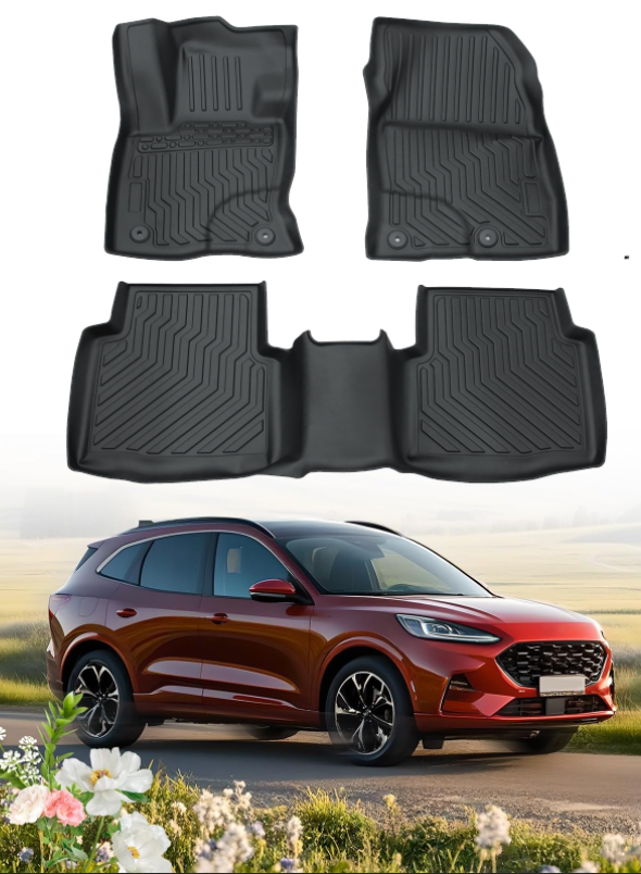 3D Floor Mats for 2020-2022 Ford Escape Black All-Weather TPE Rubber Car Liners