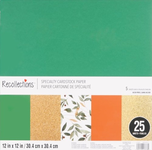 ~ GREEN COLOR ~12X12 SCRAPBOOK CARDSTOCK PAPER PAD 25 LOT~RECOLLECTIONS~GLITTER - Picture 2 of 4
