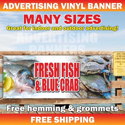FESH FISH BLUE CRAB Advertising Banner Vinyl Mesh Sign food truck seafood shop
