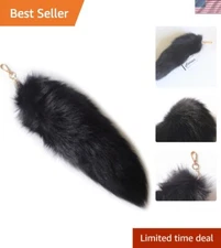 Elegant Fox Fur Tail Keychain with Gold Clasp - Unique Gift Option