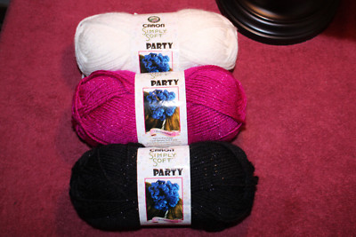 Caron Simply Soft Party Pink White Black Lot of 3 Skeins