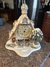Father Time Cottage Mantel Clock Hine Signed England Figurine Riverside Haven UK