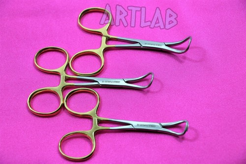 4X GERMAN PREMIUM QUALITY BACKHAUS TOWEL CLAMP 3.5" W/ GOLD HANDLE SURGICAL - Picture 3 of 11