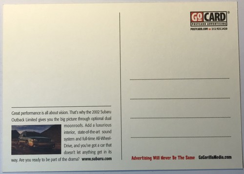 Go Card Cartolina Pubblicitaria Anni 90 Subaru Cars Moonroof Outback Limited Car Auto - Foto 3 di 3