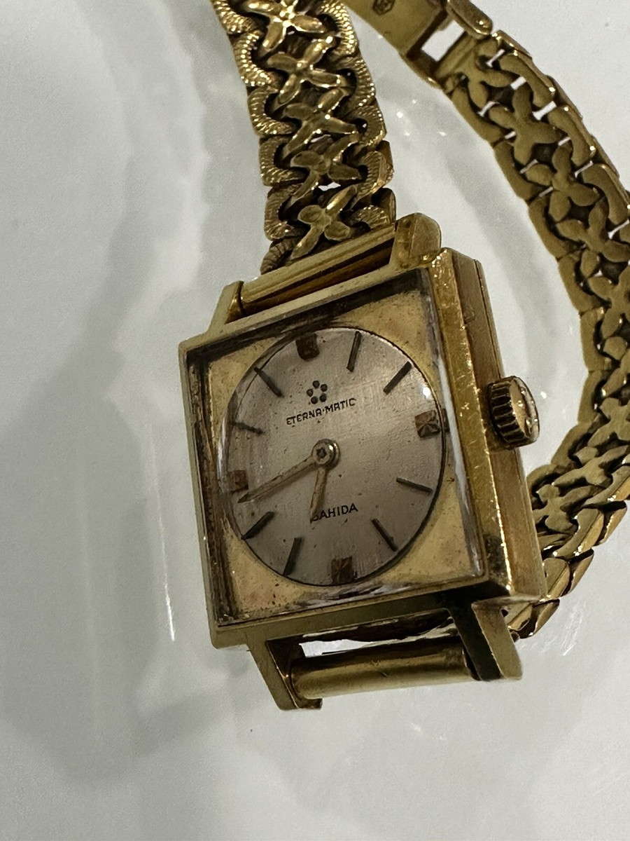 Rare!! Vintage Eterna Matic Sahida Square Face 18k 750 Gold