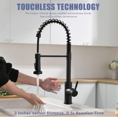 Matte Black Touchless Kitchen Faucet Motion Sensor Activated Smart Hands Free Ki