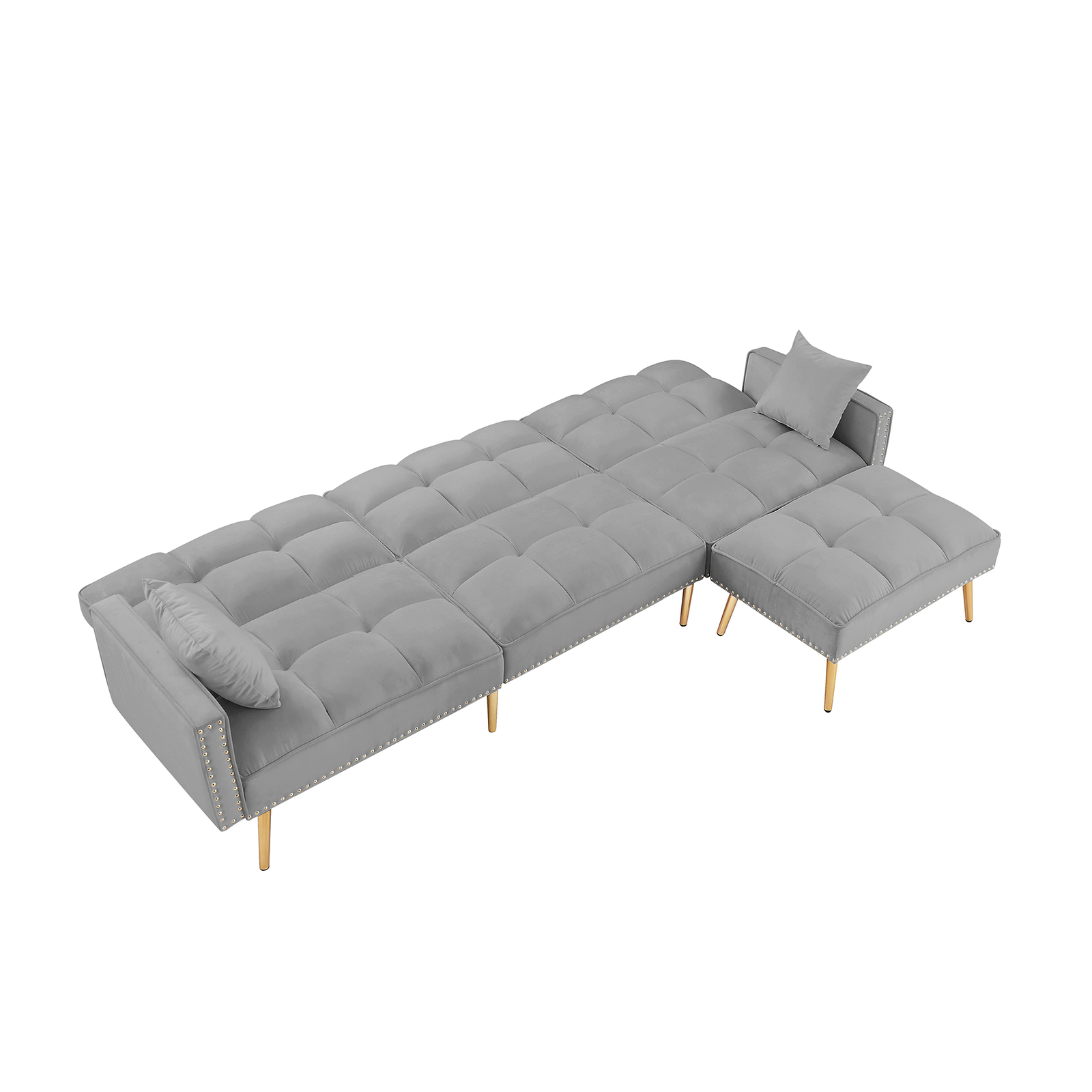 cream white Velvet Upholstered Reversible Sectional Sofa Bed , LShaped
