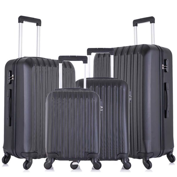4 Piece ABS Hardshell Lightweight Spinner Luggage Set in Black