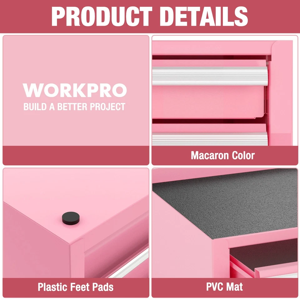 WORKPRO 12.5" Mini Tool Box with 2 Drawers & 1 Open Top Storage Blue/Green/Pink - Image 4 of 4