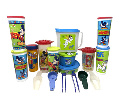 Vintage Tupperware Disney 101 Dalmatians Mickey Donald Goofy 11 PC LOT NEW MINT