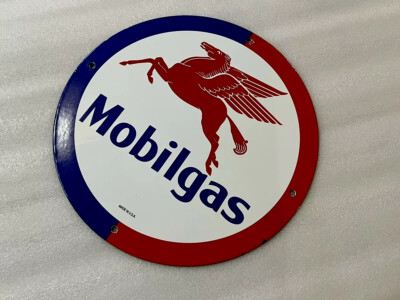 #ad 12in MOBIL GASOLINE MOBILOIL MOBILGAS PORCELAIN ENAMEL SIGN OIL GAS PUMP PLATE $69.00