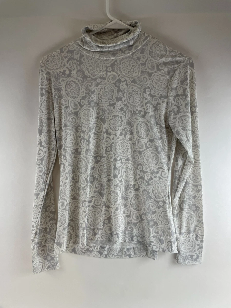 Lands End Shirt Women s Size Small 6 8 Gray White Turtleneck Paisley Cowl Neck
