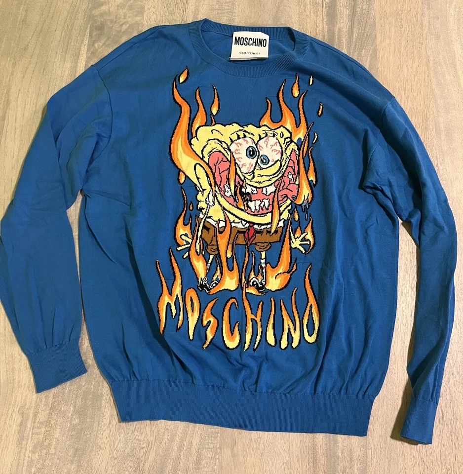Suéter Tejido Moschino Jeremy Scott Talla 40 Bob Esponja Azul Patinador Surfista Años 90 Y2k Foto 3 de 4