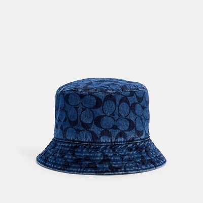 coach バケハ　デニム Coach Signature Foldable Bucket Denim Hat in Blue | eBay