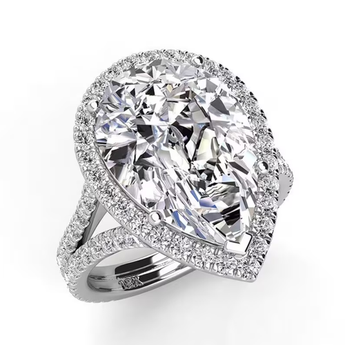 6 Karat Birne Moissanit Verlobungsring, Moissanit Hochzeit 18K Weiß Gold Ring