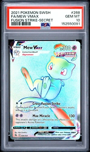 2021 POKEMON SWORD & SHIELD FUSION STRIKE SECRET #268 FULL ART/MEW VMAX PSA 10