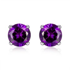 925 Sterling Silver 6mm Round-Cut Amethyst Stud Earrings