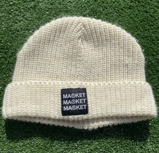 MARKET Smiley Logo Patch Knit Beanie Hat Ivory One Size Stretch