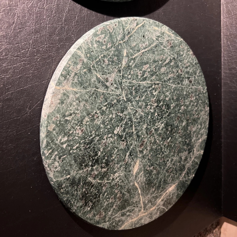 "Juego de 2 platos redondos de piedra vintage de mármol verde - bandejas decorativas para servir de 9""" Foto 3 de 4
