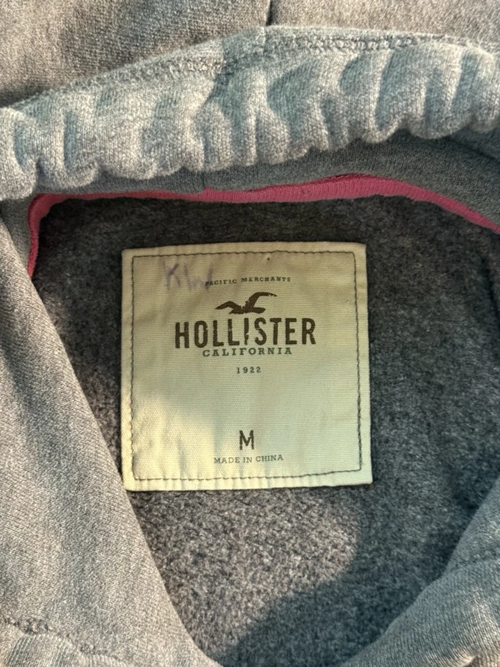 复古 Y2K Hollister Beach Crew 灰色连帽套衫粉色标志 M 码冲浪 Vibes — 第 4/4 张图片
