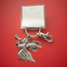 Guardian Angel Keychain Pewter Tone with Bag Purse Charm NOS J