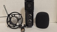 Black USB Condenser Microphone with Shock Mount and Foam Windscreen