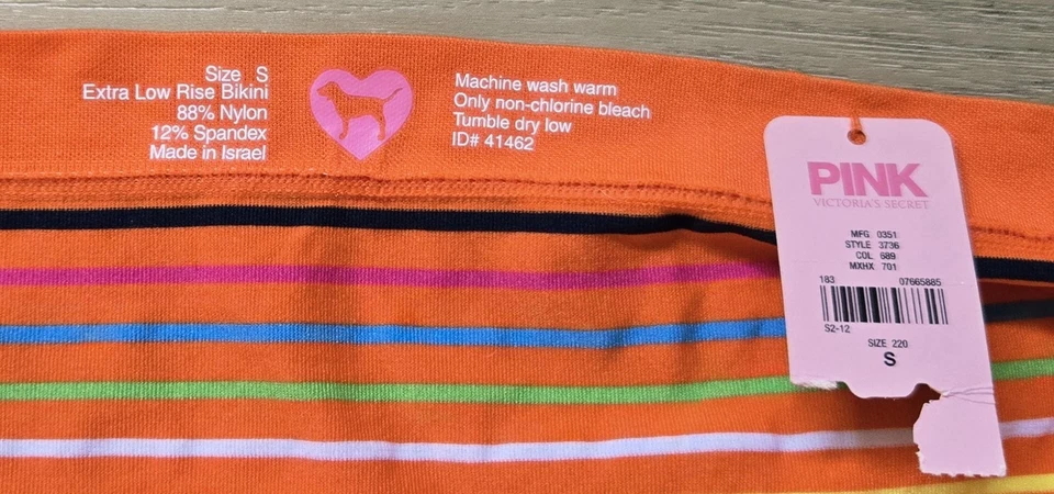 NWT Vintage Victoria's Secret PINK Striped Yoga Style Extra Low Bikini Panties S - Image 3 of 3