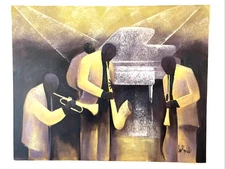 LARGE Vintage MCM Lee Reynolds Painting Jazz Band Figural Musicians 50x40"