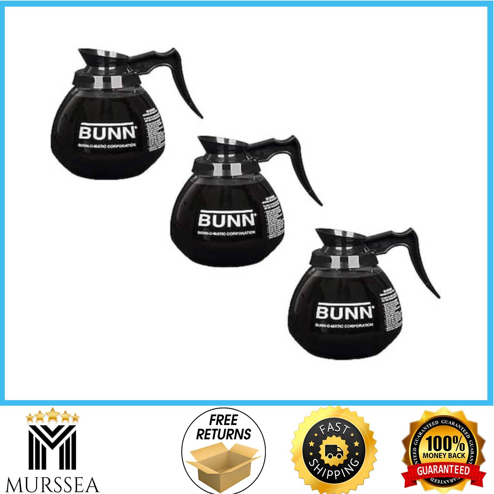 (3 Pack) Bunn 12-Cup Commercial Glass Decanter, Coffee Pot Carafe, Black