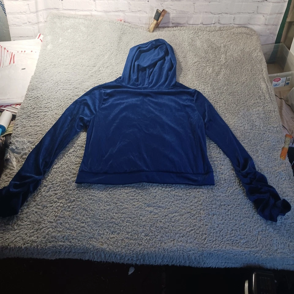 Sudadera con Capucha Arabella Terciopelo Acanalado Cremallera 2X Azul Chaqueta con Capucha Y2K Indie Sleaze Foto 3 de 4